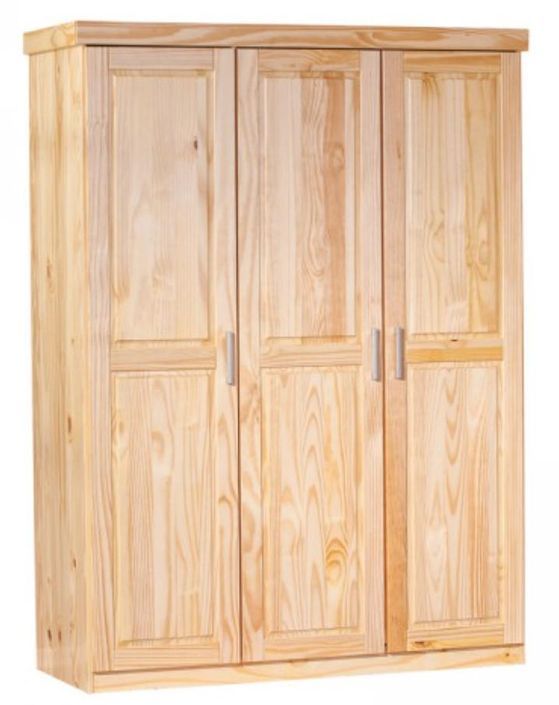 Armoire 3 portes pin massif vernis naturel Nolen 140 cm - Photo n°1