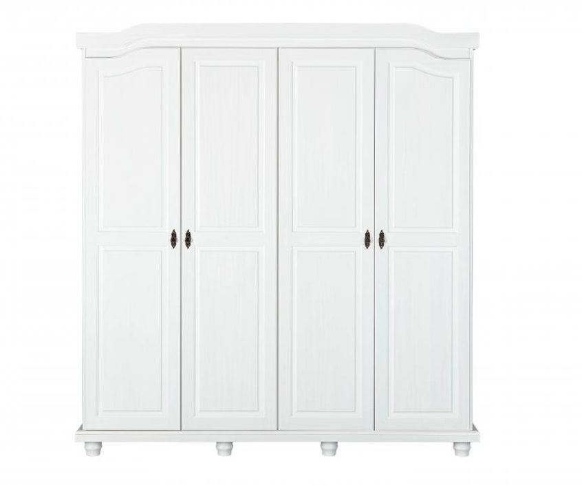 Armoire 4 portes pin massif vernis blanc Fanisy 183 cm - Photo n°1