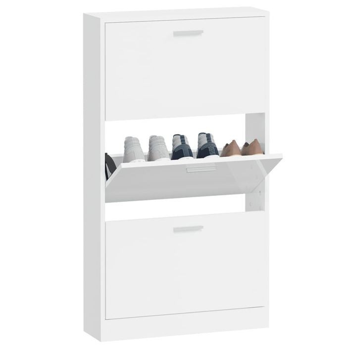 Armoire à chaussures en bois Puerto L 59 x H 108 x P 17 cm – 3 portes rabattables - Photo n°1