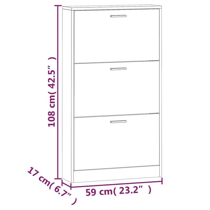 Armoire à chaussures en bois Puerto L 59 x H 108 x P 17 cm – 3 portes rabattables - Photo n°11