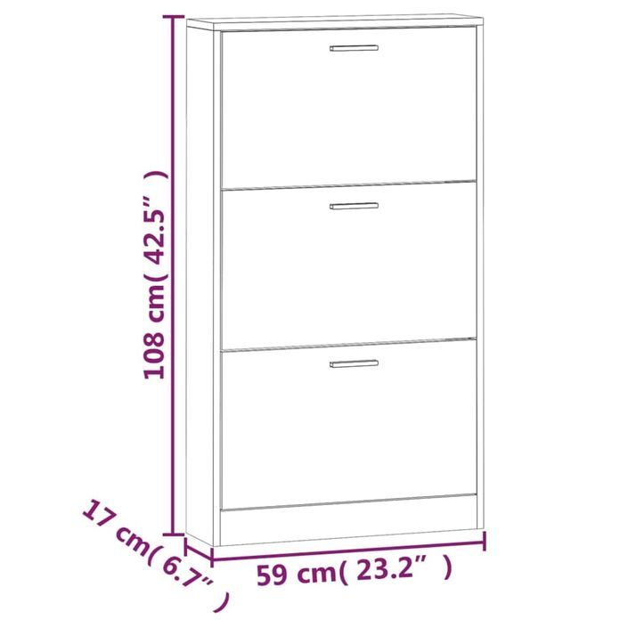 Armoire à chaussures en bois Puerto L 59 x H 108 x P 17 cm – 3 portes rabattables - Photo n°7