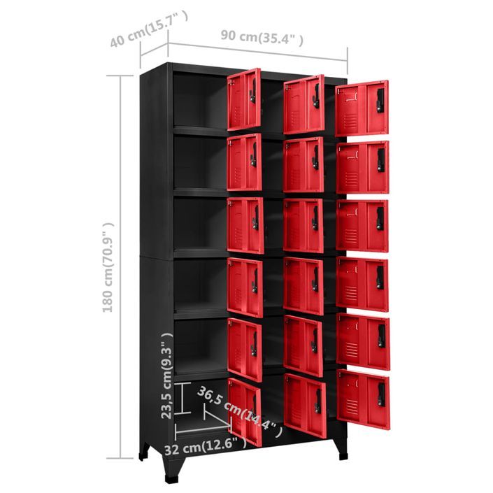 Armoire à casiers Anthracite et rouge 90x40x180 cm Acier Koface - Photo n°8