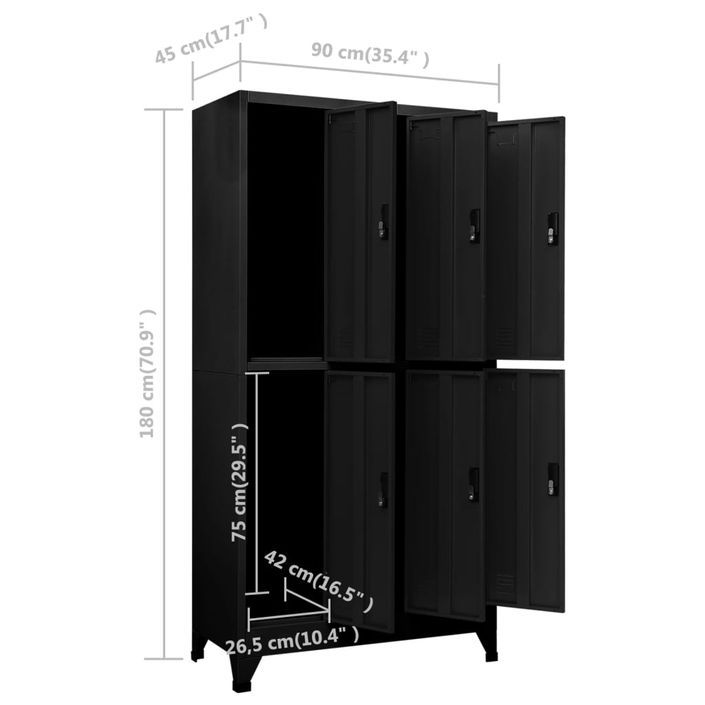 Armoire à casiers Noir 90x45x180 cm Acier - Photo n°8