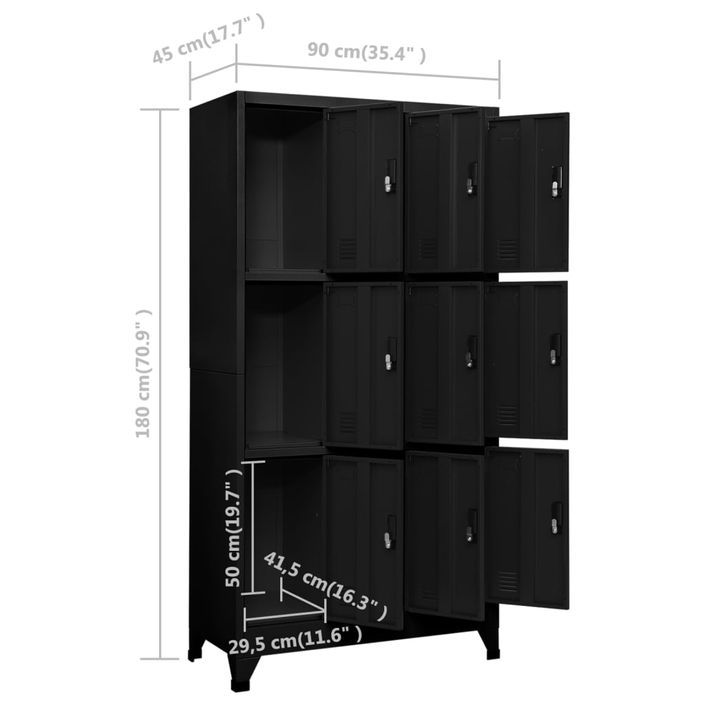 Armoire à casiers Noir 90x45x180 cm Acier - Photo n°8