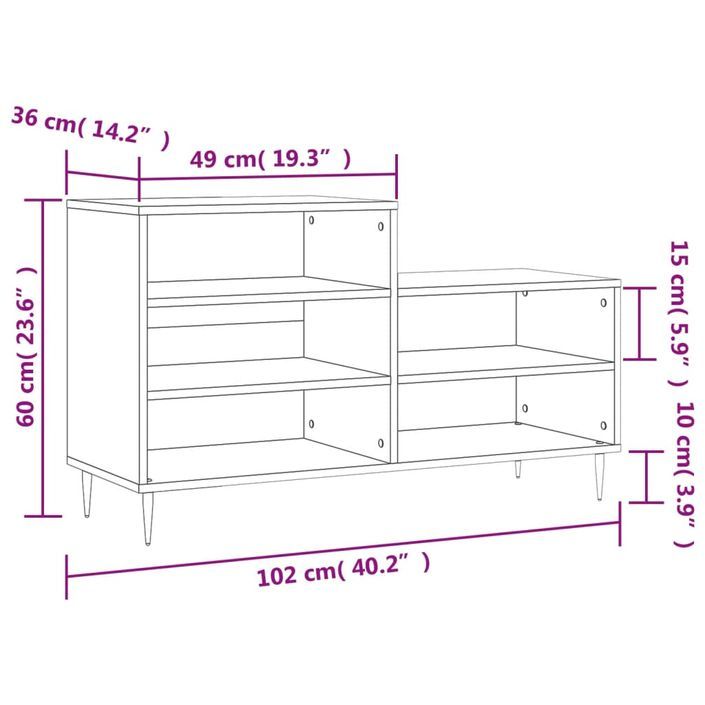 Armoire à chaussure Blanc brillant 102x36x60 cm Bois ingénierie - Photo n°10