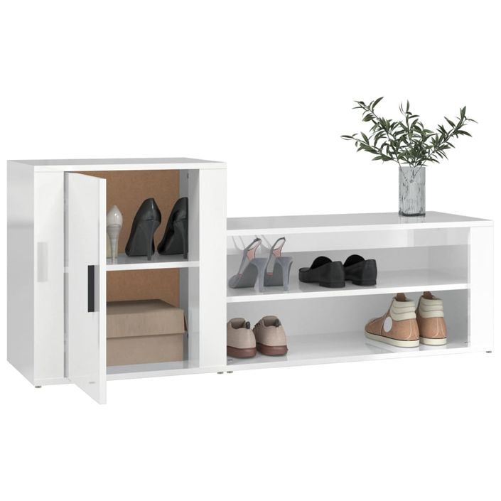 Armoire à chaussure Blanc brillant 130x35x54 cm Bois ingénierie - Photo n°4