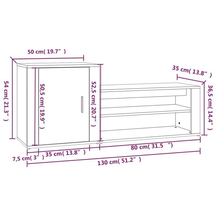 Armoire à chaussure Blanc brillant 130x35x54 cm Bois ingénierie - Photo n°9