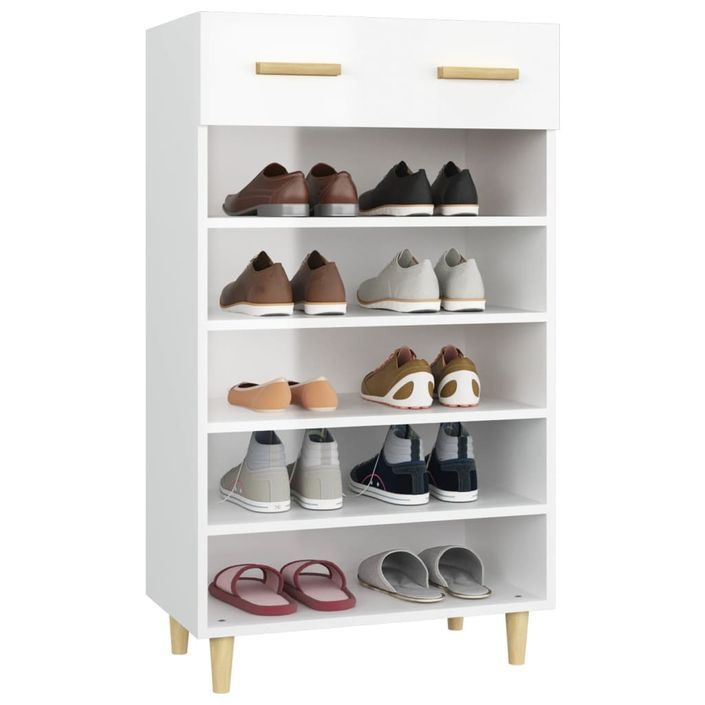 Armoire à chaussure Blanc brillant 60x35x105 cm Bois ingénierie - Photo n°1