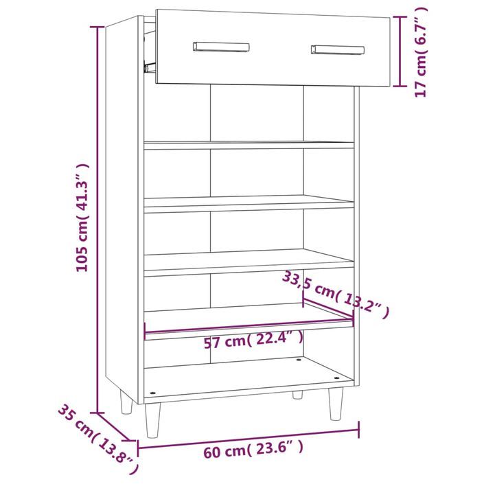 Armoire à chaussure Blanc brillant 60x35x105 cm Bois ingénierie - Photo n°7