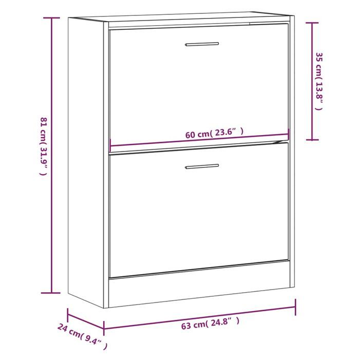 Armoire à chaussure Blanc brillant 63x24x81 cm Bois ingénierie - Photo n°8