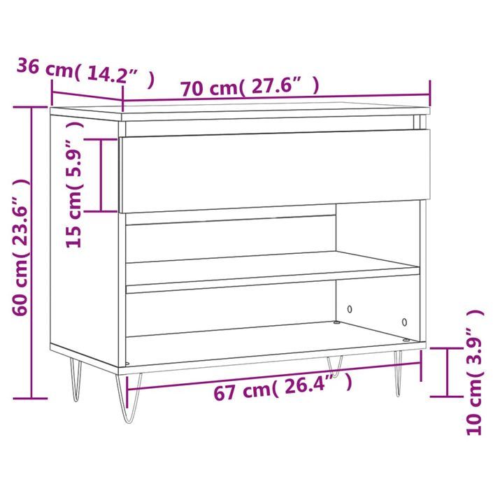 Armoire à chaussure Blanc brillant 70x36x60 cm Bois ingénierie - Photo n°11