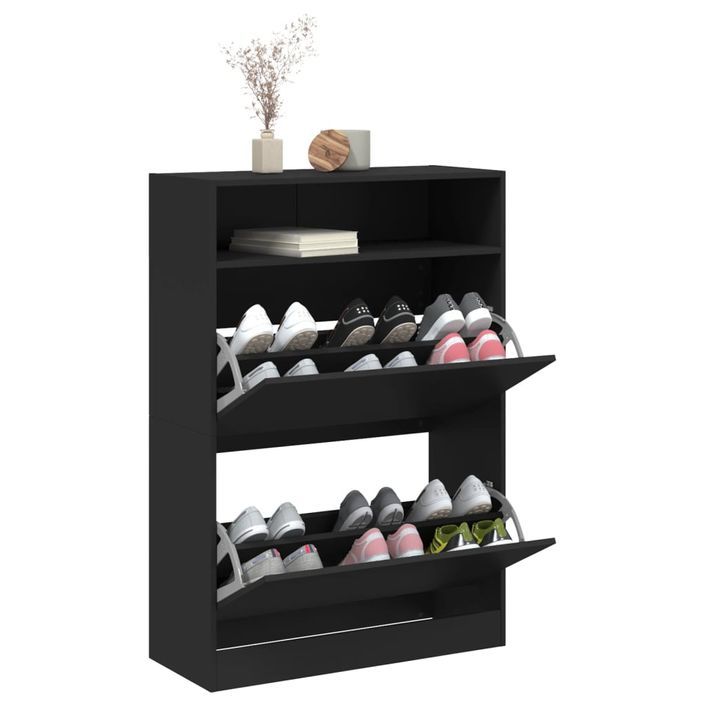 Armoire à chaussures 2 tiroirs rabattables noir 80x34x116 cm - Photo n°4