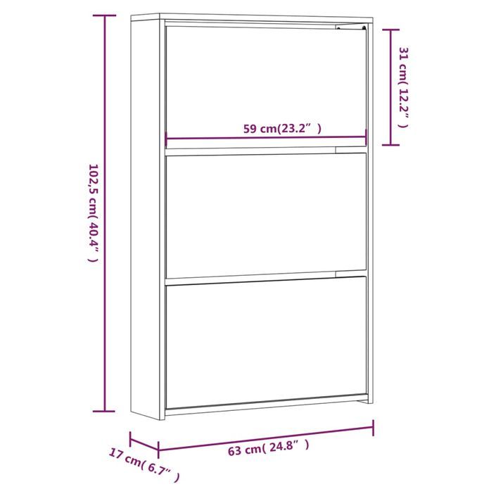 Armoire à chaussures 3 portes rabattables avec miroir Ranka H 102 cm – Design moderne et élégant - Photo n°10