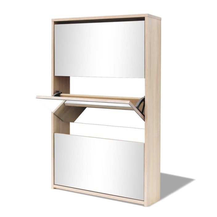 Armoire à chaussures 3 portes rabattables avec miroir Ranka H 102 cm – Design moderne et élégant - Photo n°2