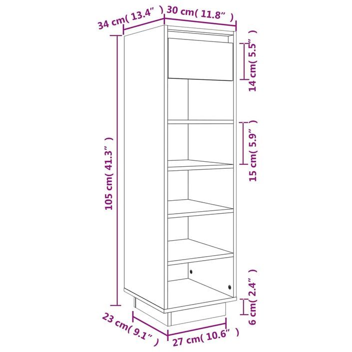 Armoire à chaussures 30x34x105 cm bois de pin massif - Photo n°9