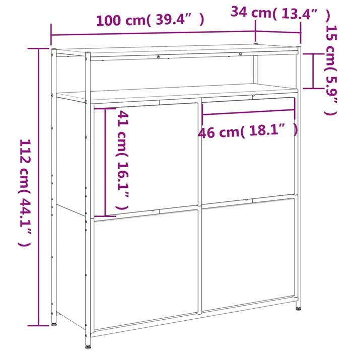 Armoire à chaussures 4 tiroirs rabattables noir 100x34x112 cm - Photo n°7