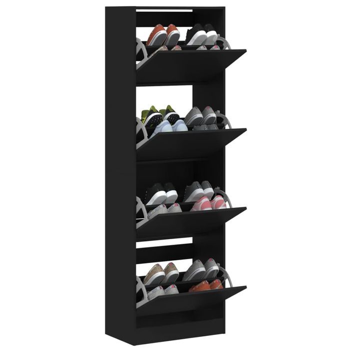 Armoire à chaussures 4 tiroirs rabattables noir 60x34x187,5 cm - Photo n°4