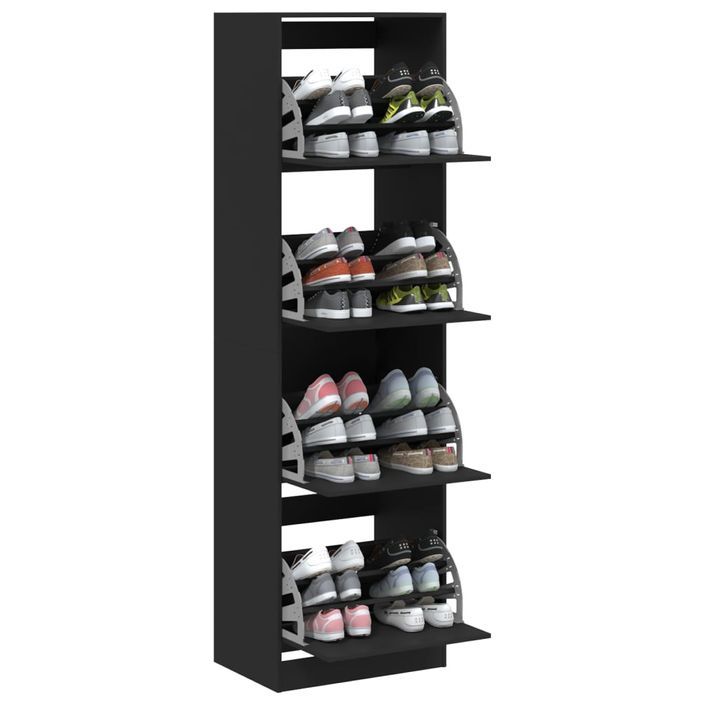 Armoire à chaussures 4 tiroirs rabattables noir 60x42x204 cm - Photo n°4