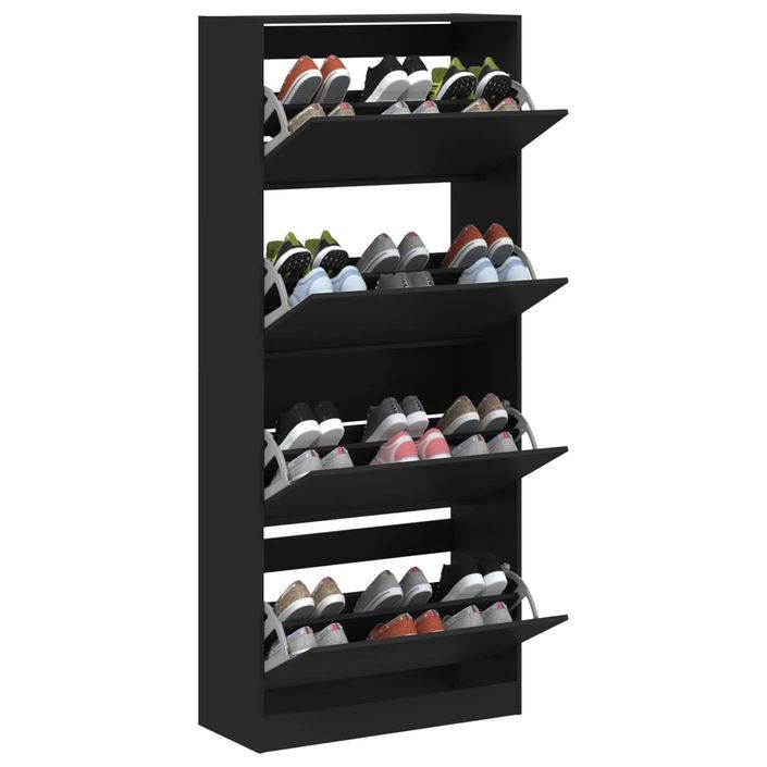 Armoire à chaussures 4 tiroirs rabattables noir 80x34x187,5 cm - Photo n°4