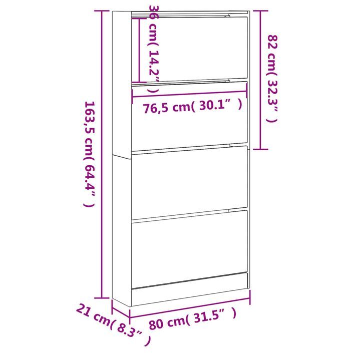 Armoire à chaussures 4 tiroirs rabattables sonoma gris - Photo n°10