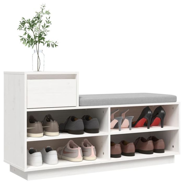 Armoire à chaussures Blanc 110x34x61 cm Bois de pin massif - Photo n°4