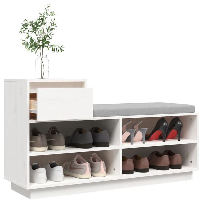 Armoire à chaussures Blanc 110x34x61 cm Bois de pin massif - Photo n°5