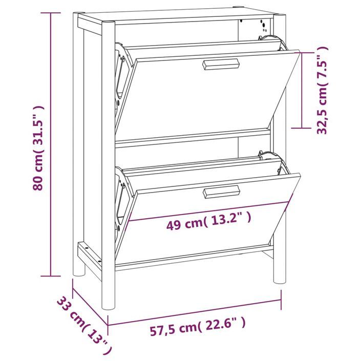 Armoire à chaussures Blanc 57,5x33x80 cm Bois d'ingénierie - Photo n°6