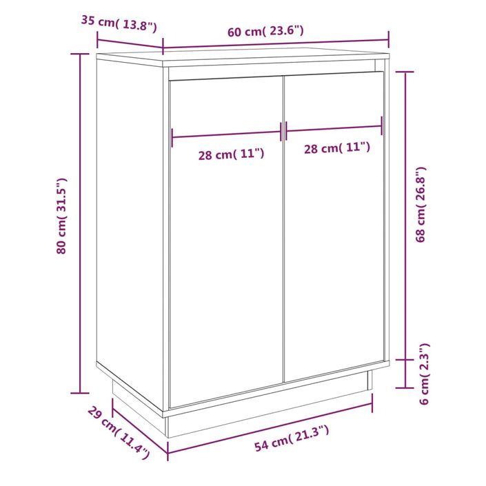 Armoire à chaussures Blanc 60x35x80 cm Bois de pin massif - Photo n°6