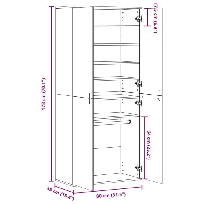 Armoire à chaussures Blanc 80x39x178 cm Bois d'ingénierie - Photo n°9