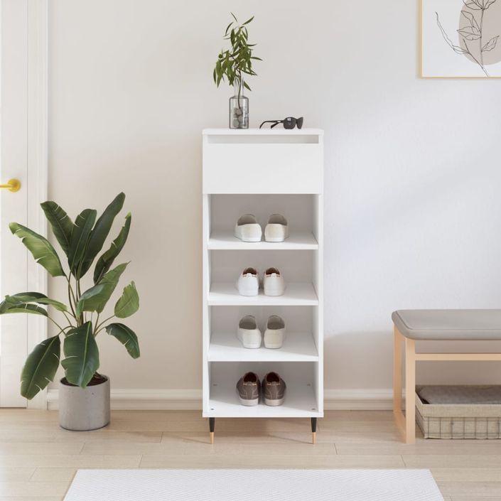 Armoire à chaussures Blanc brillant 40x36x105cm Bois ingénierie - Photo n°2