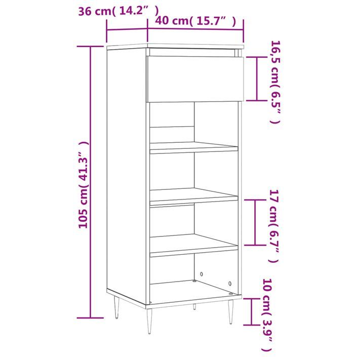 Armoire à chaussures Blanc brillant 40x36x105cm Bois ingénierie - Photo n°11