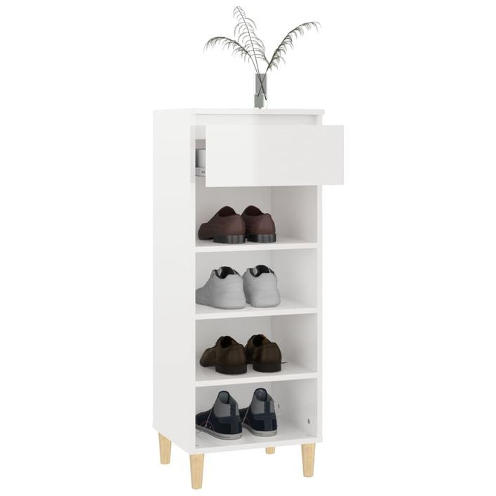 Armoire à chaussures Blanc brillant 40x36x105cm Bois ingénierie - Photo n°7