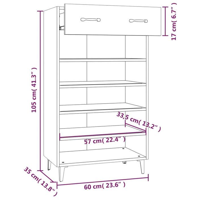 Armoire à chaussures Blanc brillant 60x35x105cm Bois ingénierie - Photo n°7