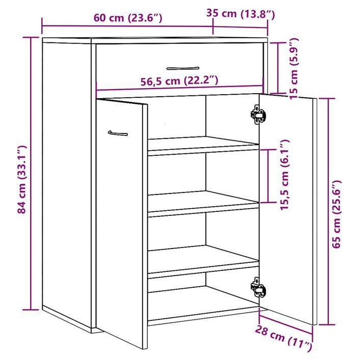 Armoire à chaussures chêne artisanal bois d'ingénierie - Photo n°10