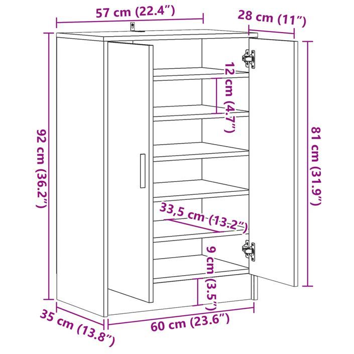 Armoire à chaussures chêne artisanal bois d'ingénierie - Photo n°10