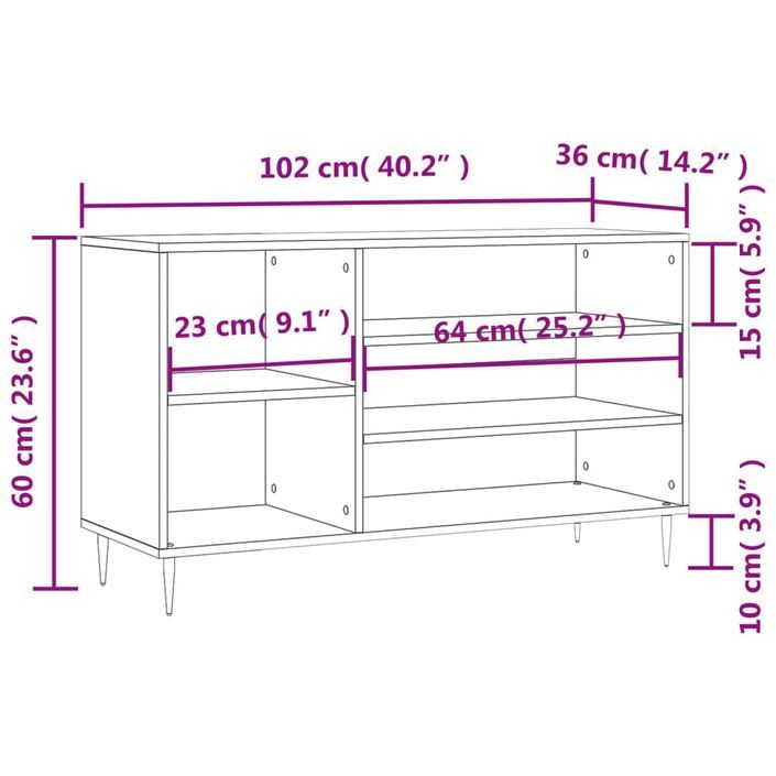 Armoire à chaussures Chêne fumé 102x36x60 cm Bois d'ingénierie - Photo n°10