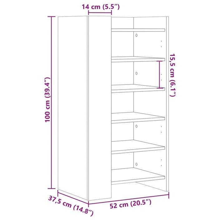 Armoire à chaussures chêne fumé 52x37,5x100cm bois d'ingénierie - Photo n°10