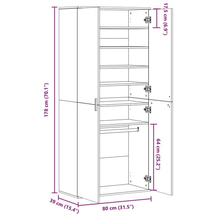 Armoire à chaussures chêne fumé 80x39x178 cm bois d'ingénierie - Photo n°10