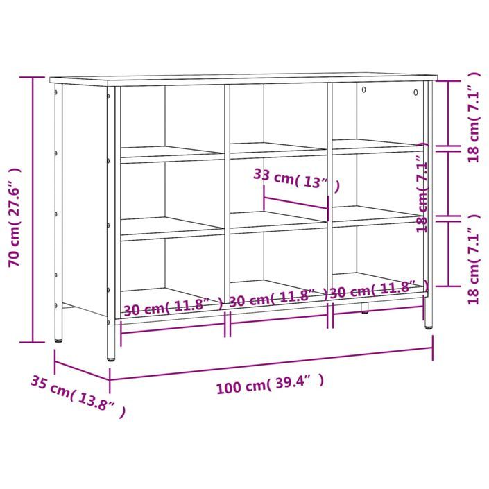 Armoire à chaussures chêne marron 100x35x70cm bois d'ingénierie - Photo n°9