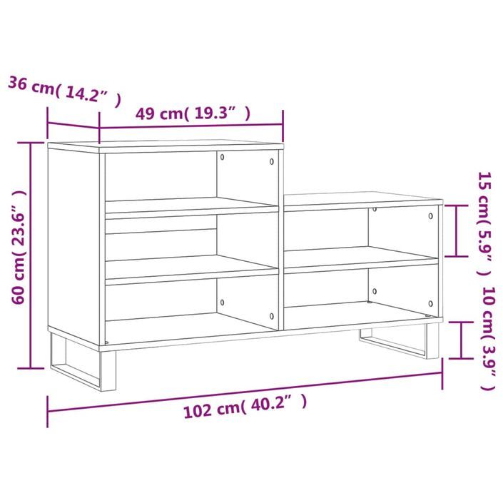 Armoire à chaussures Chêne marron 102x36x60cm Bois d'ingénierie - Photo n°10