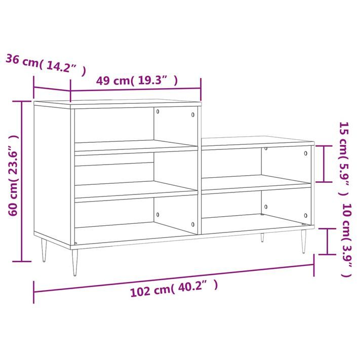 Armoire à chaussures Chêne marron 102x36x60cm Bois d'ingénierie - Photo n°10