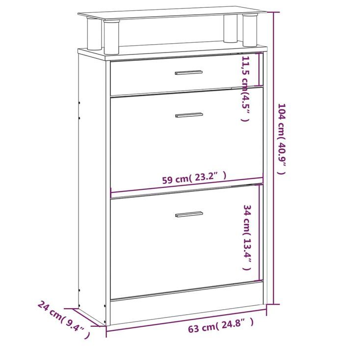 Armoire à chaussures Chêne marron 63x24x104cm Bois d'ingénierie - Photo n°9