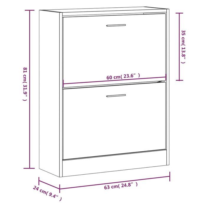 Armoire à chaussures Chêne marron 63x24x81 cm Bois d'ingénierie - Photo n°8