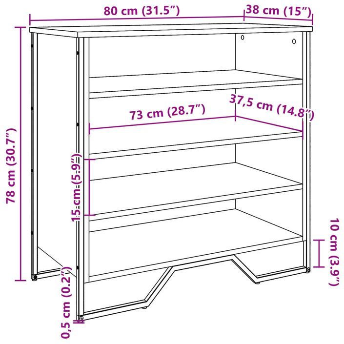 Armoire à chaussures chêne marron 80x38x78 cm bois d'ingénierie - Photo n°9