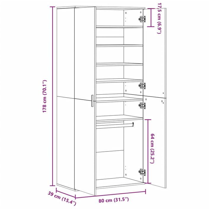 Armoire à chaussures chêne marron 80x39x178cm bois d'ingénierie - Photo n°10