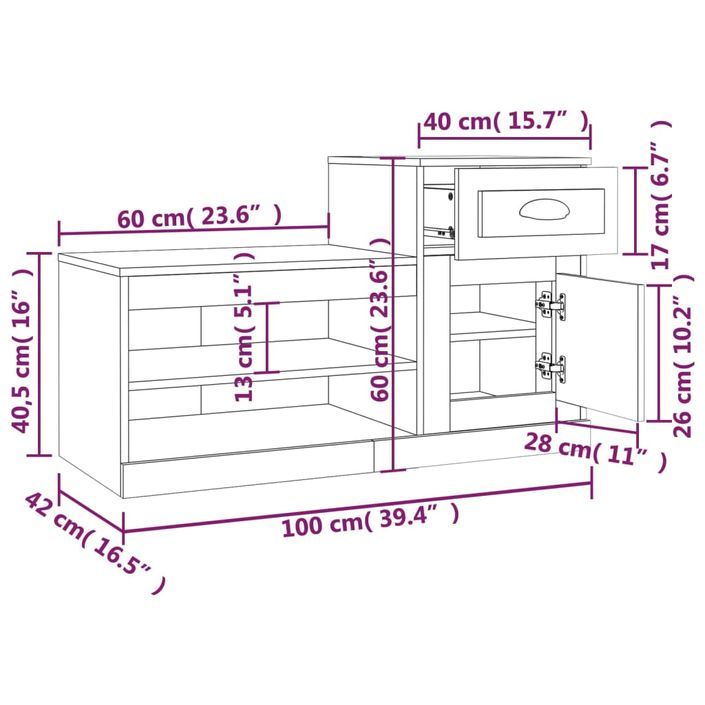 Armoire à chaussures chêne sonoma 100x42x60cm bois d'ingénierie - Photo n°11