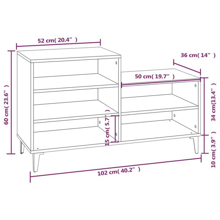 Armoire à chaussures Chêne sonoma 102x36x60cm Bois d'ingénierie - Photo n°9