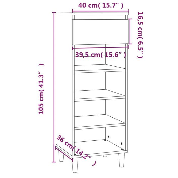 Armoire à chaussures Chêne sonoma 40x36x105cm Bois d'ingénierie - Photo n°10