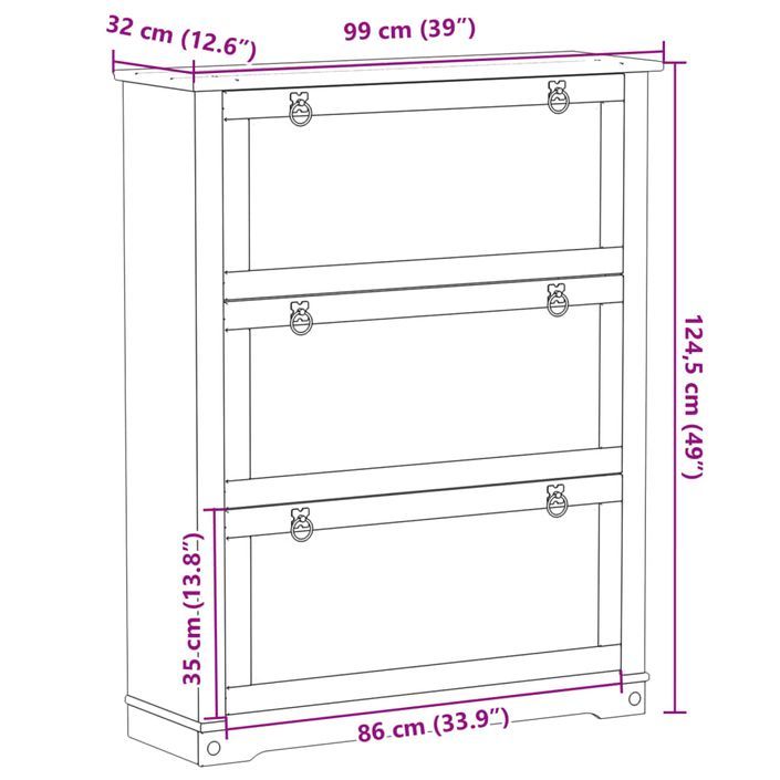 Armoire à chaussures Corona 99x32x124,5 cm bois de pin massif - Photo n°9