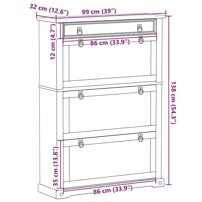 Armoire à chaussures Corona 99x32x138 cm bois de pin massif - Photo n°9